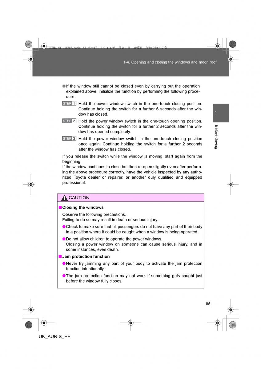 Toyota Auris I 1 owners manual / page 85