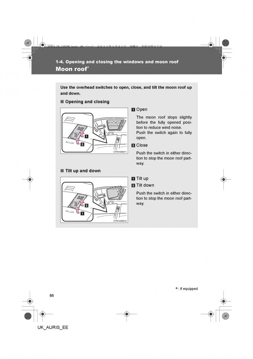 Toyota Auris I 1 owners manual / page 86