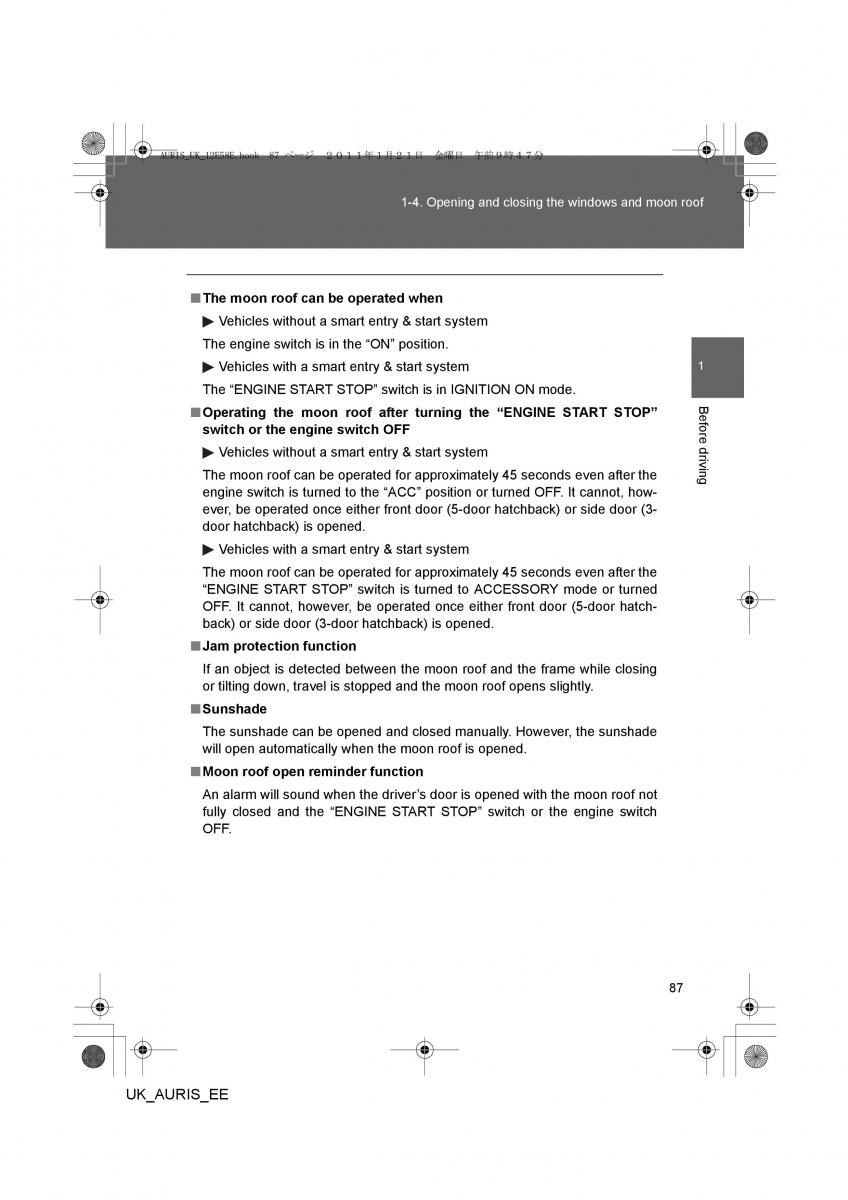 Toyota Auris I 1 owners manual / page 87