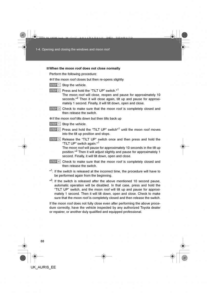 Toyota Auris I 1 owners manual / page 88