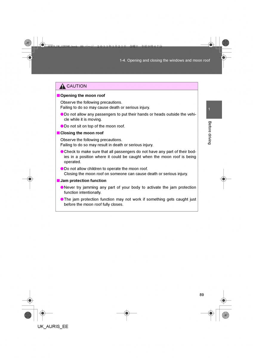 Toyota Auris I 1 owners manual / page 89