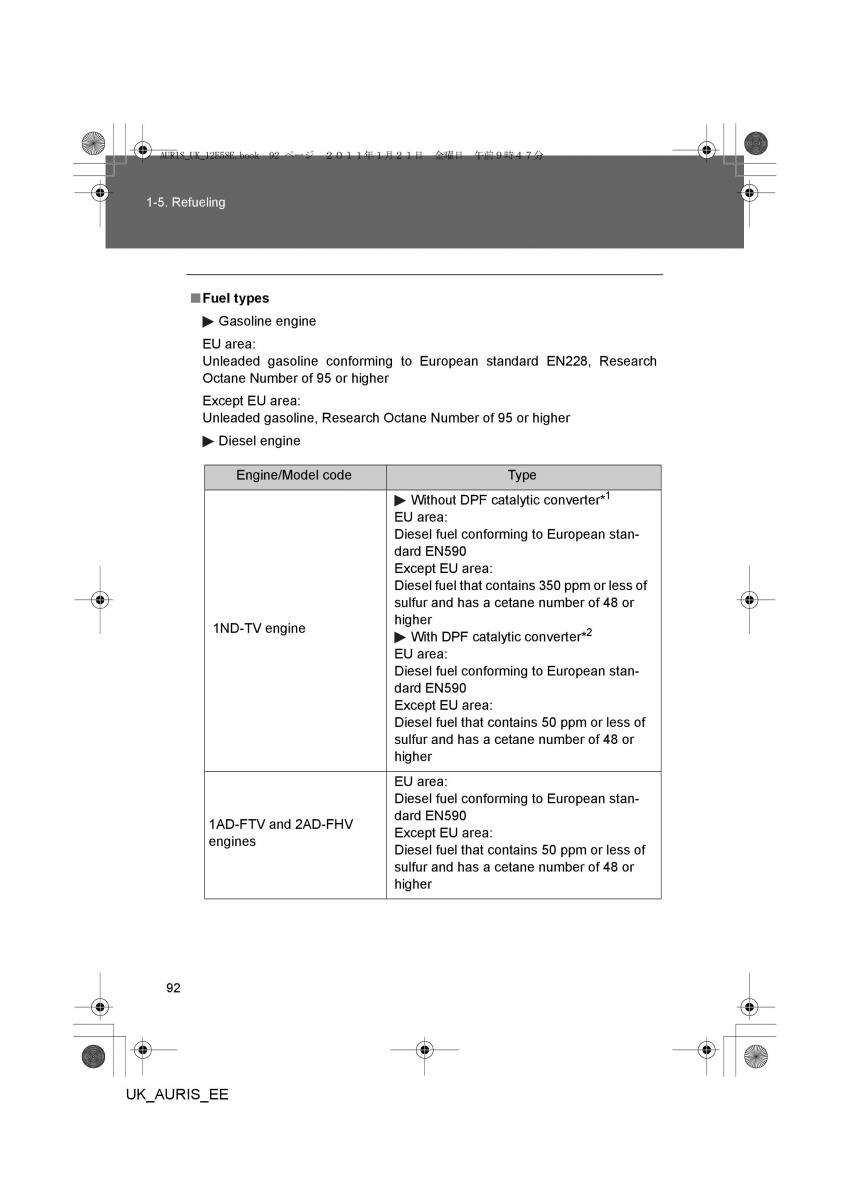 Toyota Auris I 1 owners manual / page 92