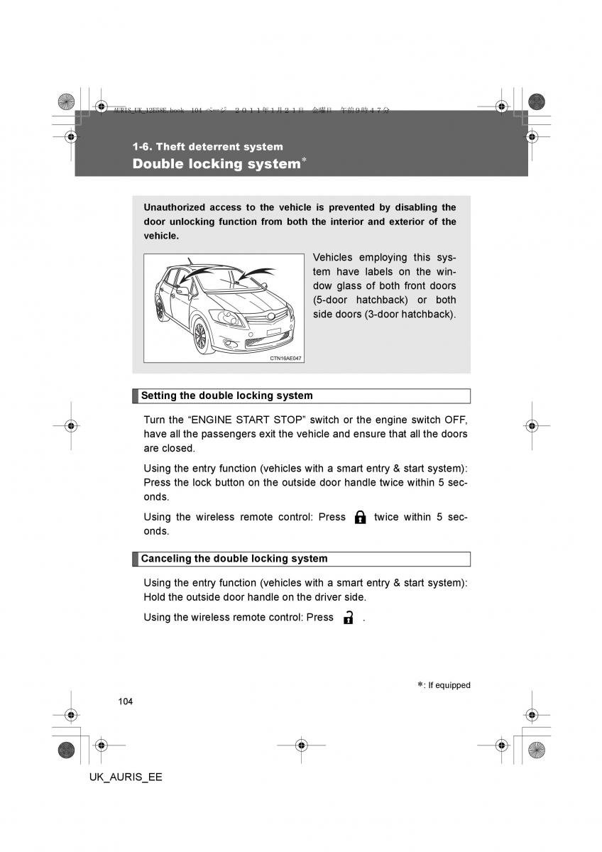 Toyota Auris I 1 owners manual / page 104