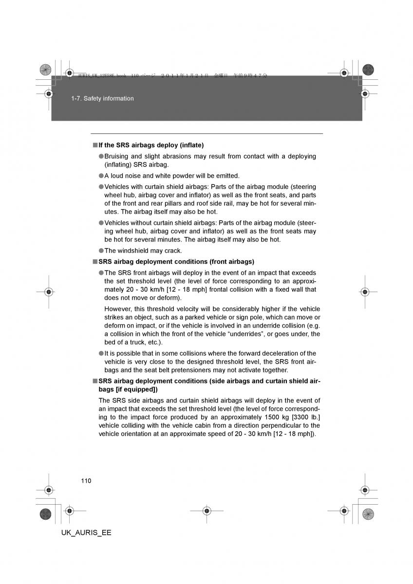 Toyota Auris I 1 owners manual / page 110