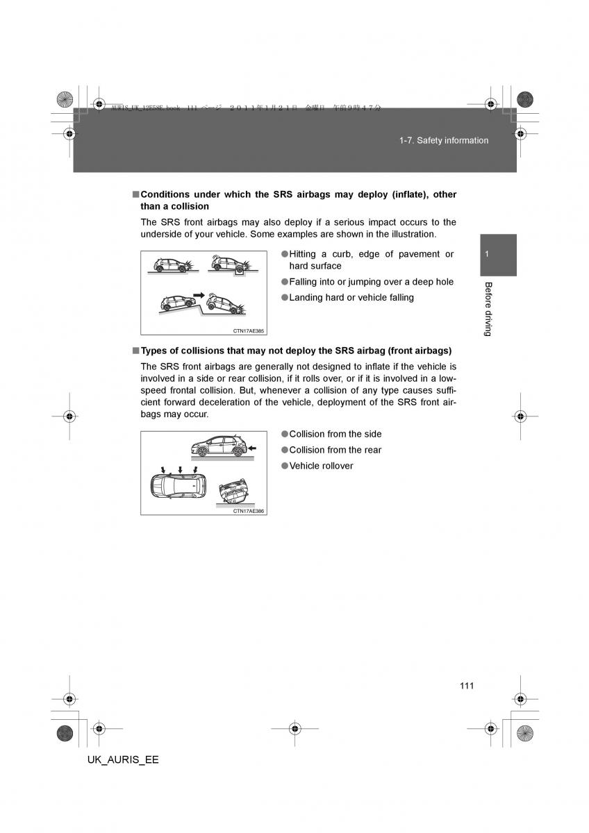 Toyota Auris I 1 owners manual / page 111