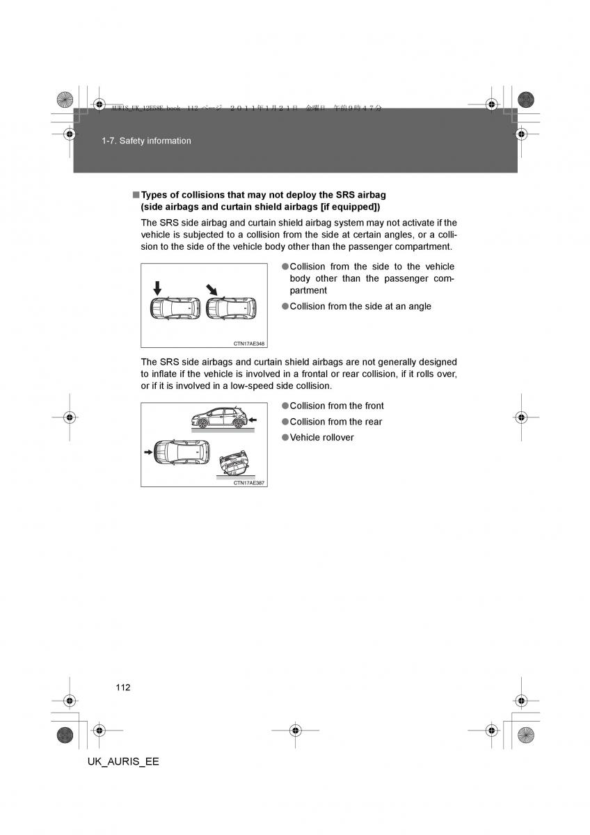 Toyota Auris I 1 owners manual / page 112