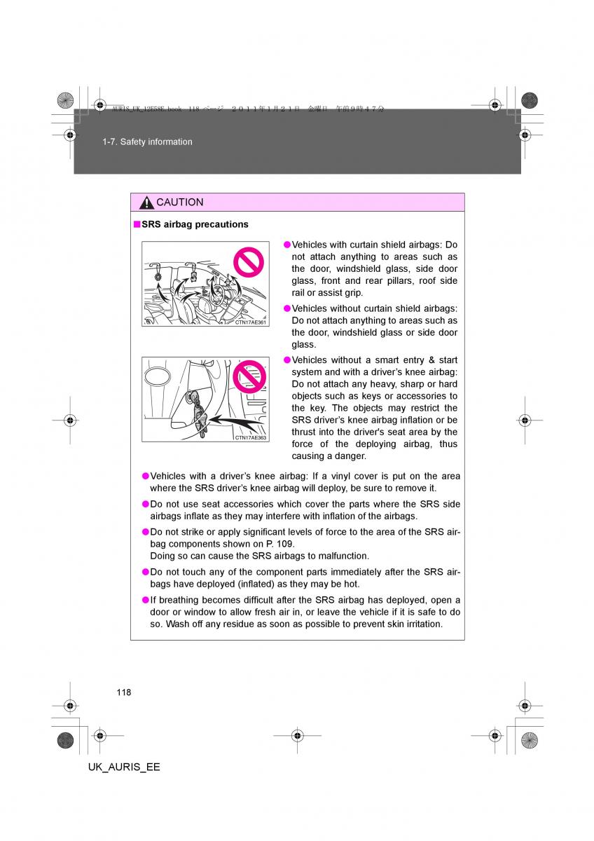 Toyota Auris I 1 owners manual / page 118