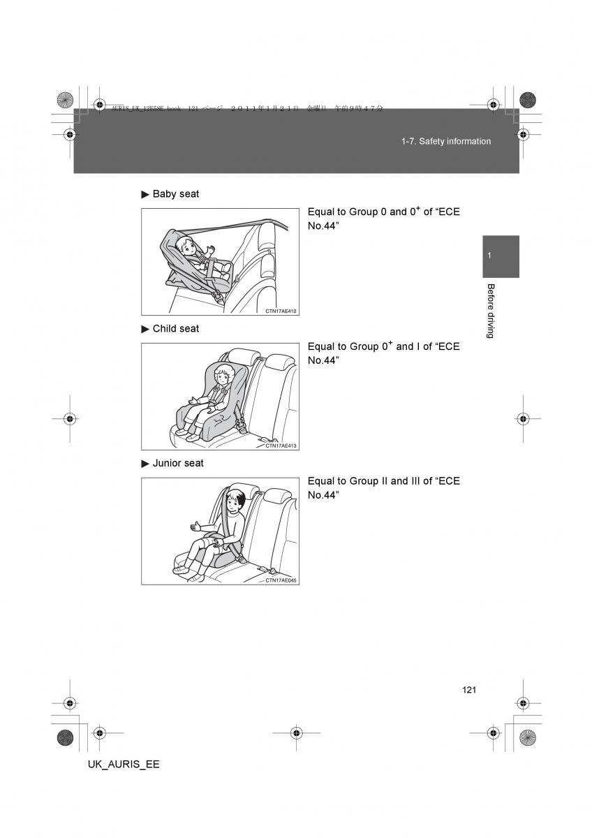 Toyota Auris I 1 owners manual / page 121