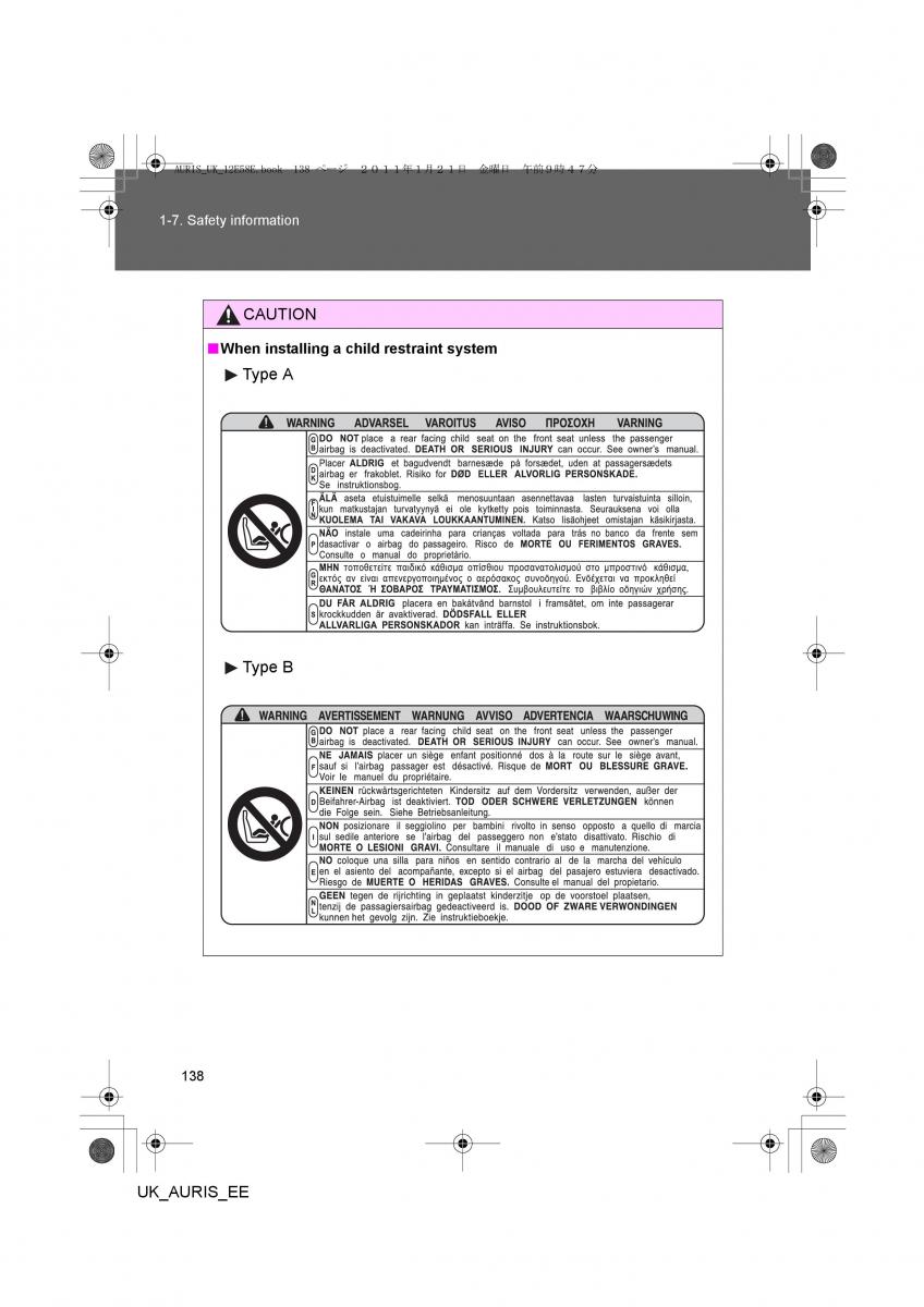 Toyota Auris I 1 owners manual / page 138