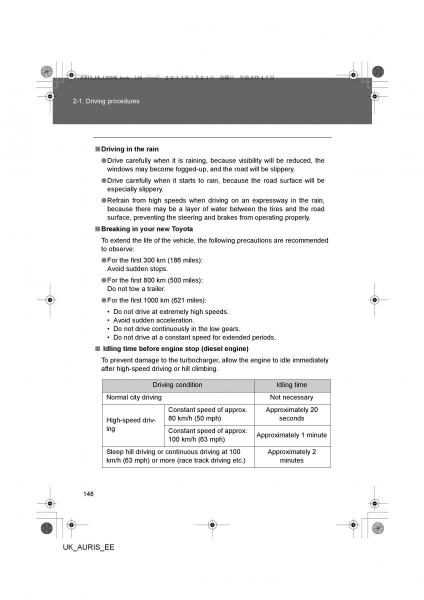 Toyota Auris I 1 owners manual / page 148