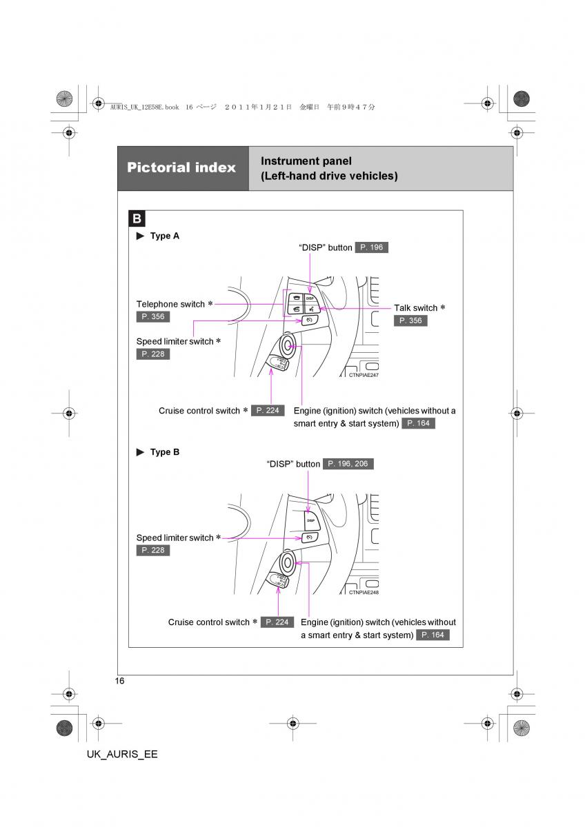 Toyota Auris I 1 owners manual / page 16