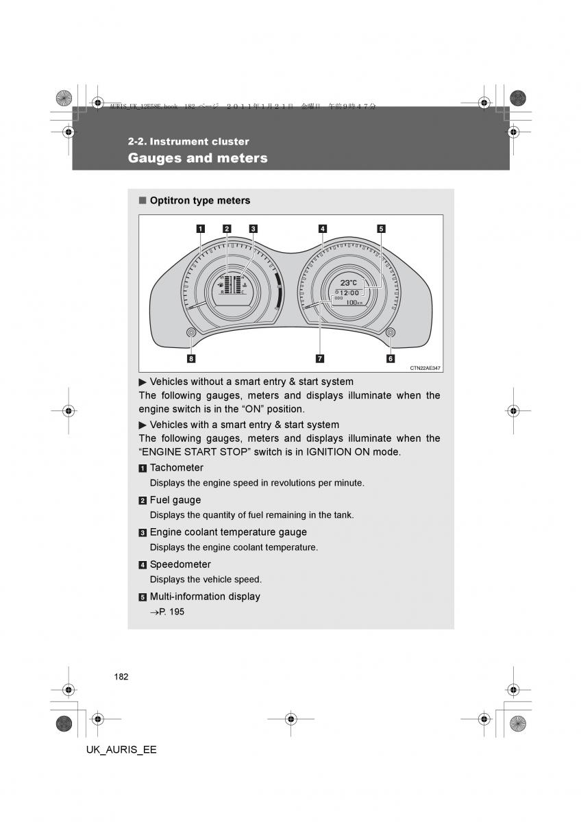 Toyota Auris I 1 owners manual / page 182