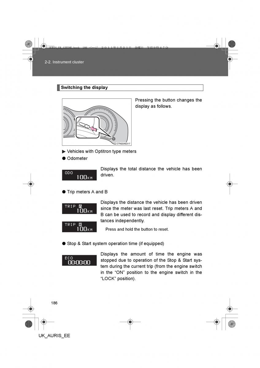 Toyota Auris I 1 owners manual / page 186