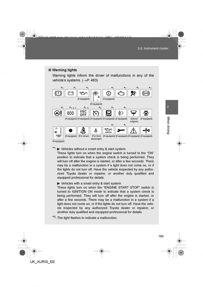 Toyota Auris I 1 owners manual / page 193