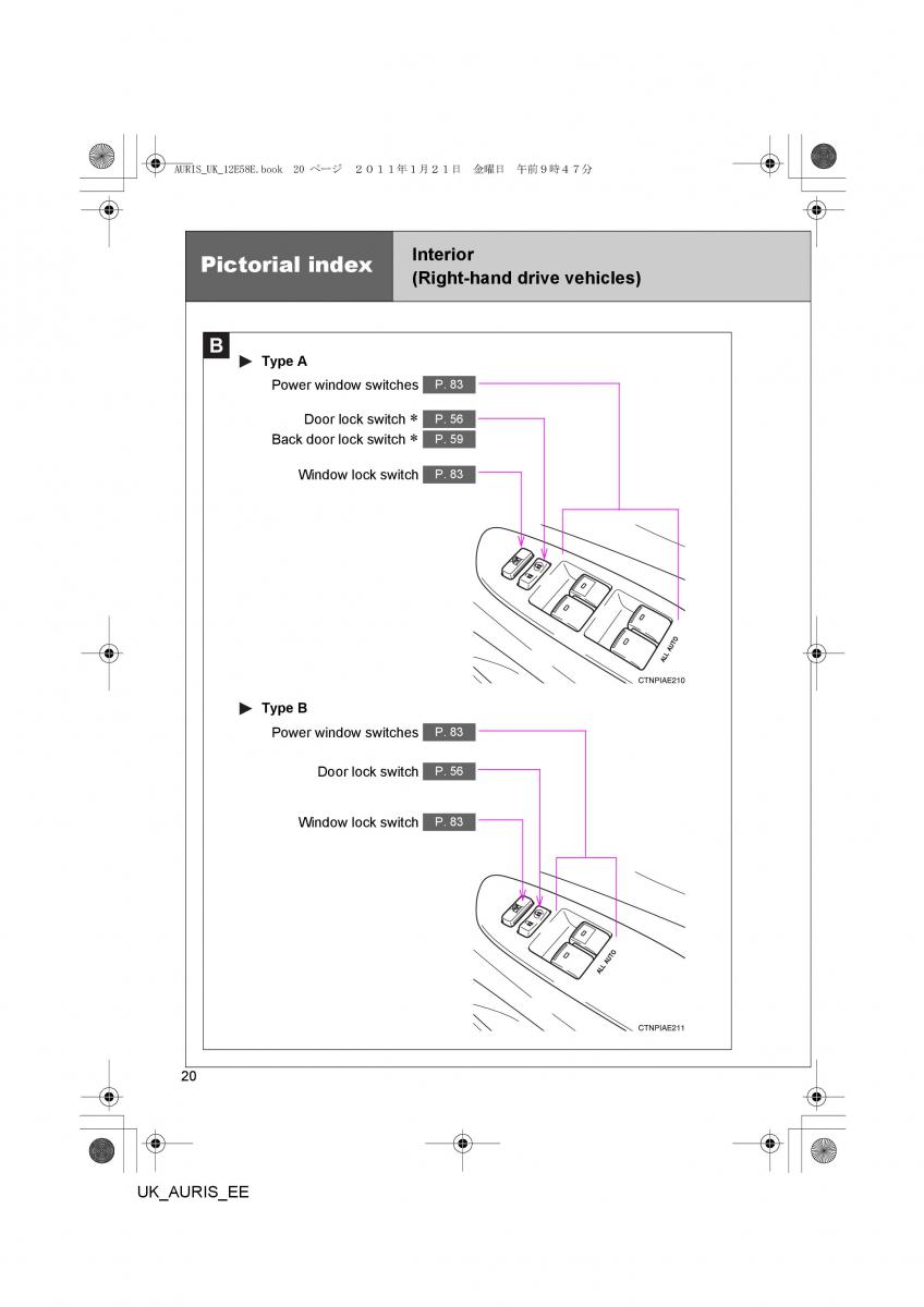 Toyota Auris I 1 owners manual / page 20