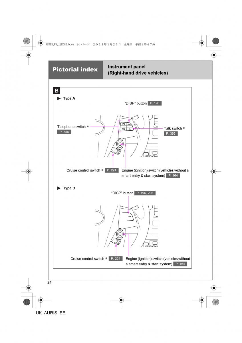 Toyota Auris I 1 owners manual / page 24