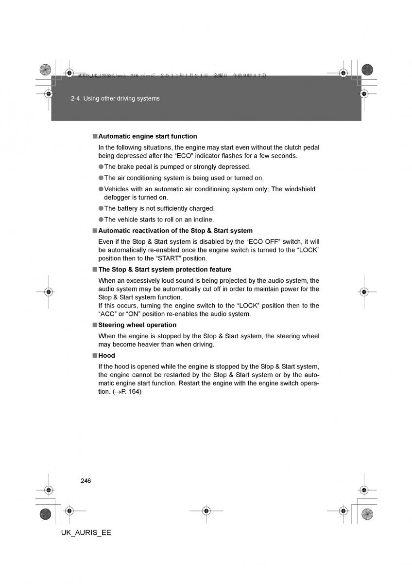 Toyota Auris I 1 owners manual / page 246