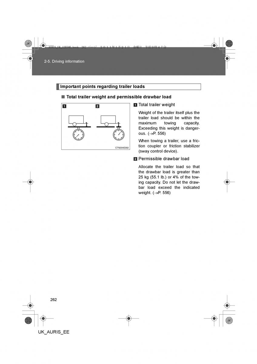 Toyota Auris I 1 owners manual / page 262