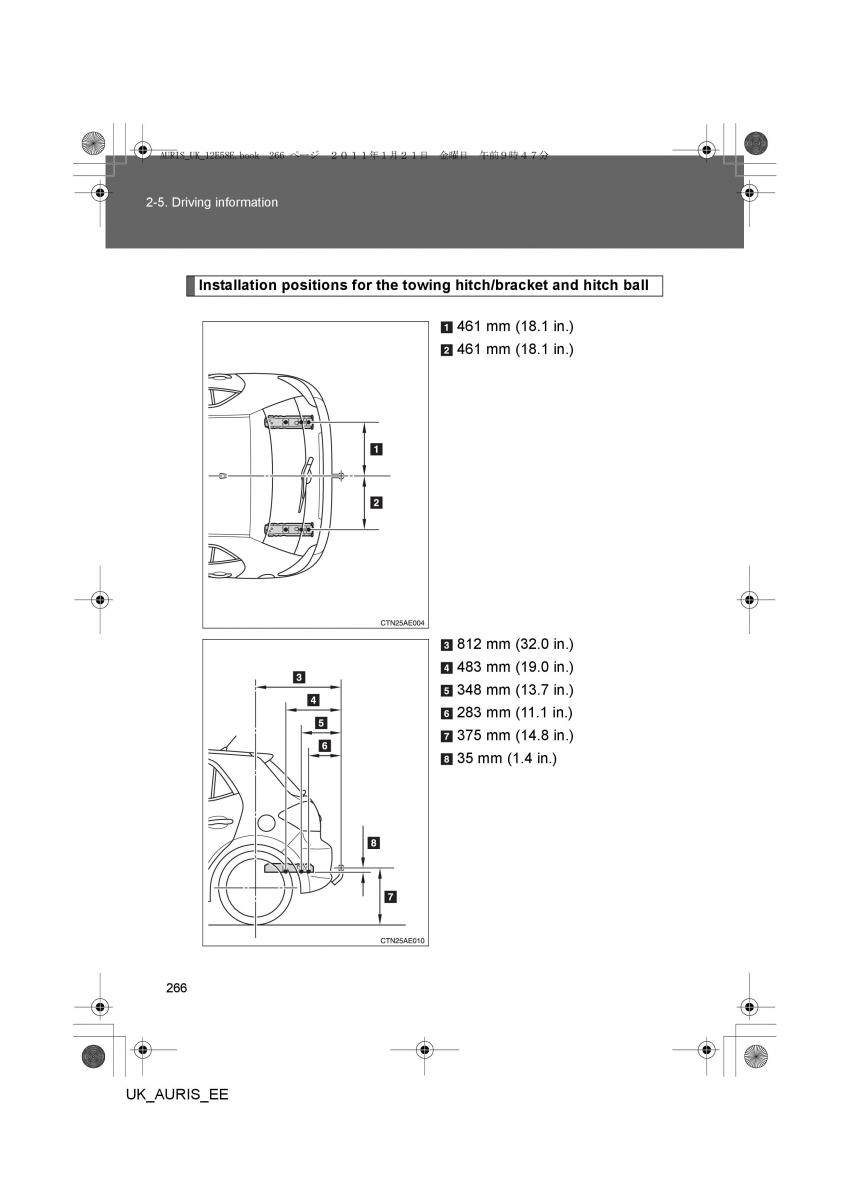 Toyota Auris I 1 owners manual / page 266