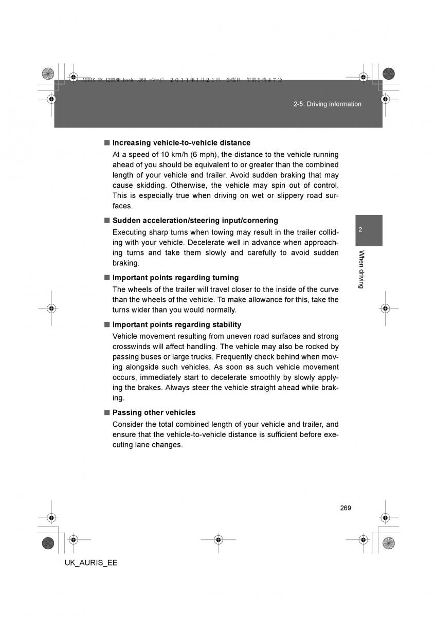 Toyota Auris I 1 owners manual / page 269