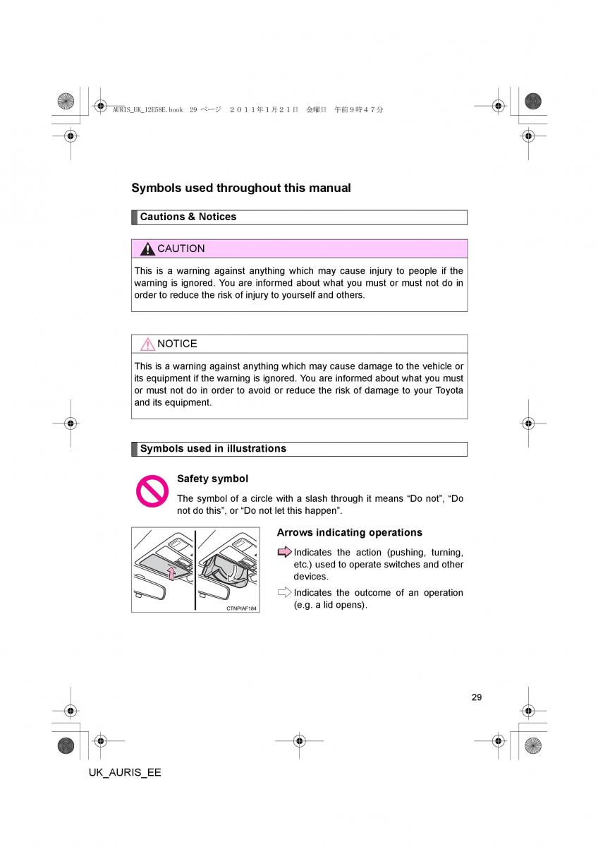 Toyota Auris I 1 owners manual / page 29