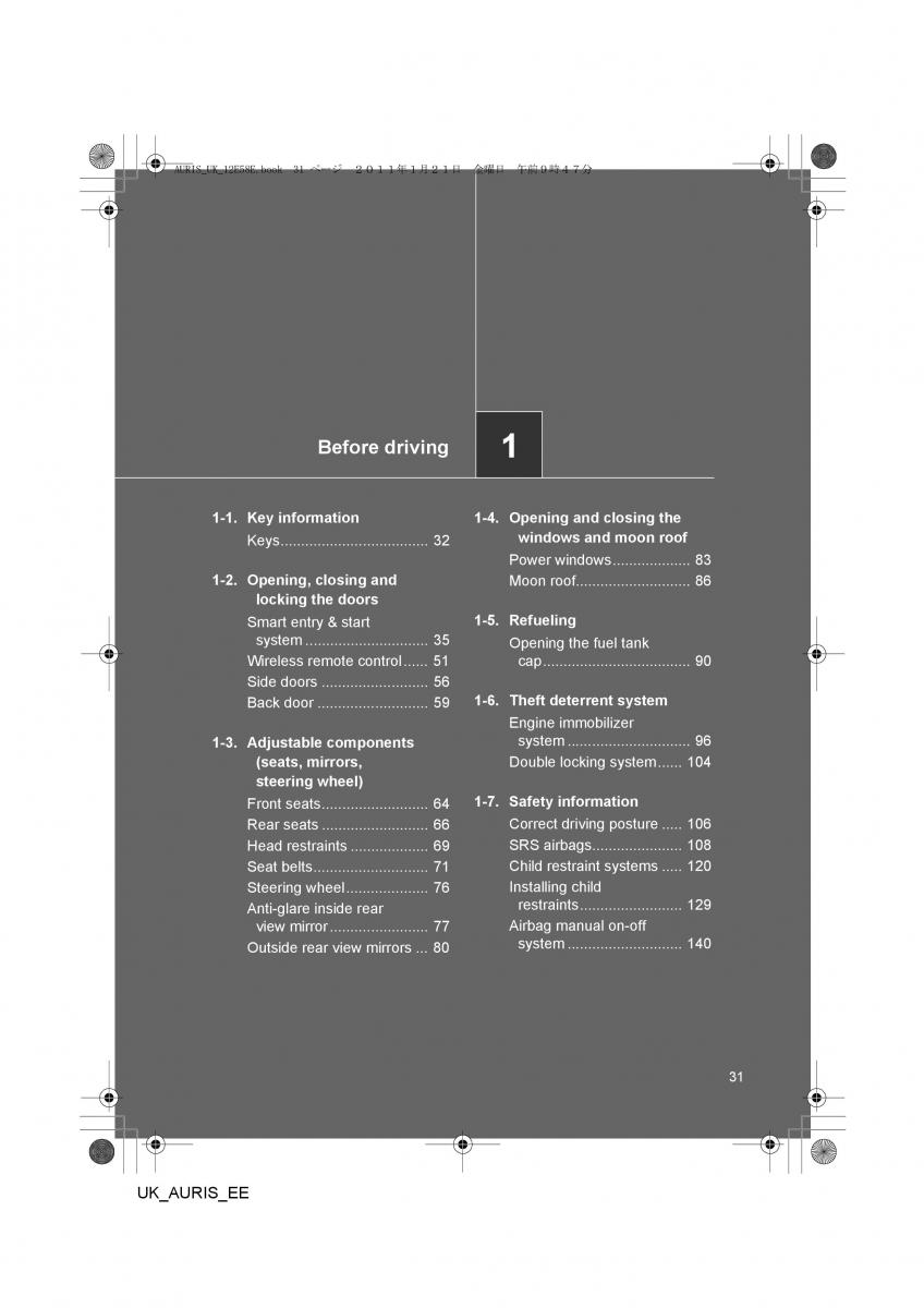 Toyota Auris I 1 owners manual / page 31