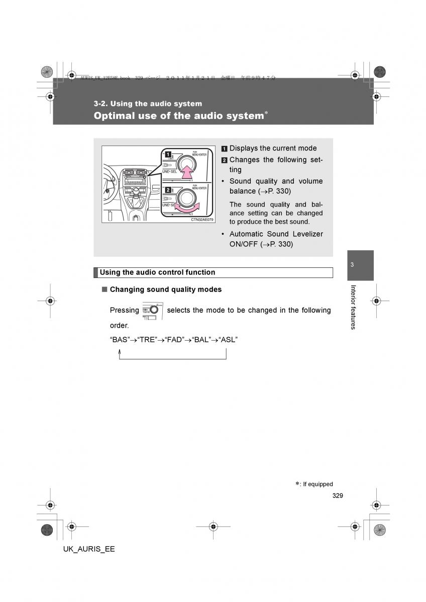 Toyota Auris I 1 owners manual / page 329