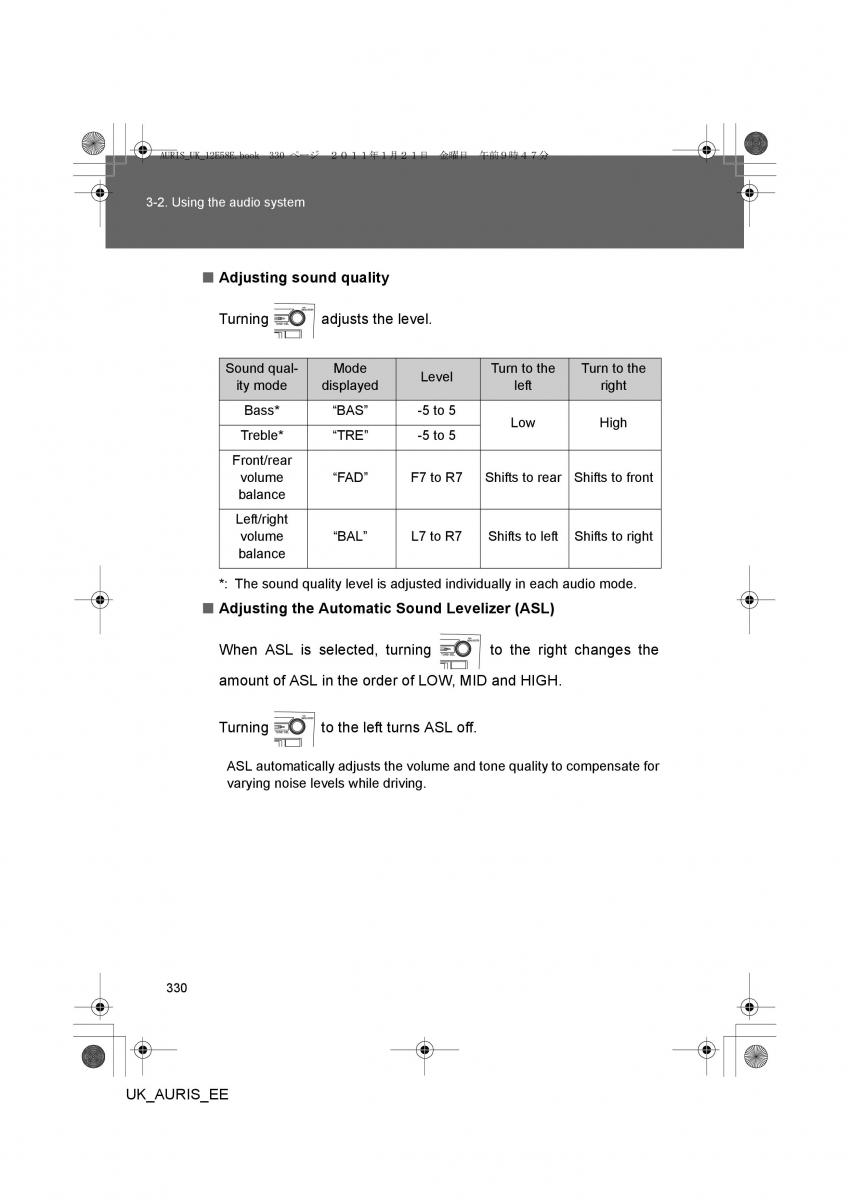 Toyota Auris I 1 owners manual / page 330