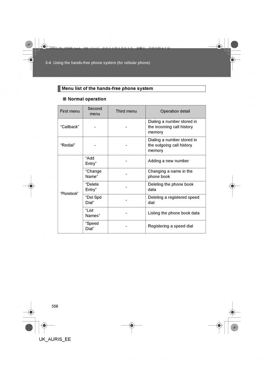 Toyota Auris I 1 owners manual / page 358