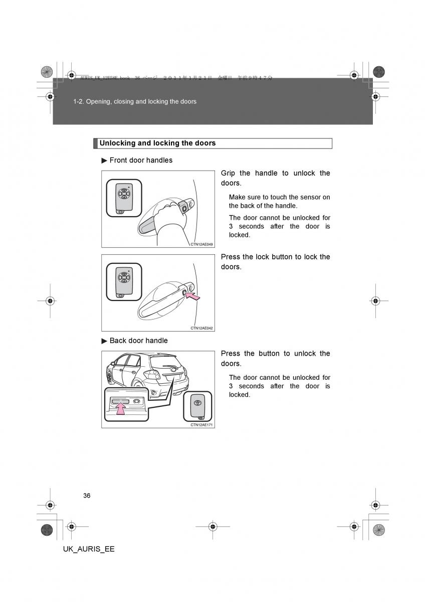 Toyota Auris I 1 owners manual / page 36