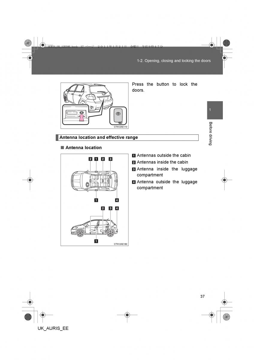 Toyota Auris I 1 owners manual / page 37