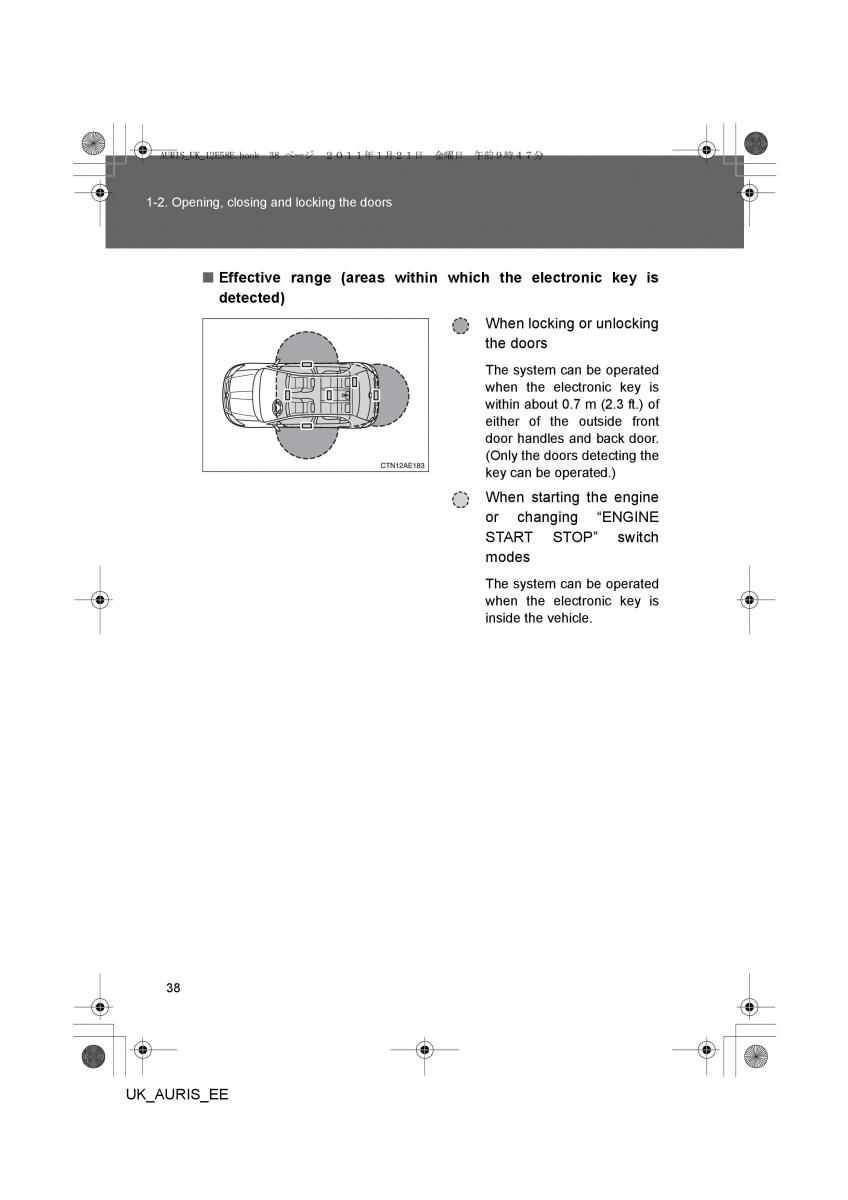 Toyota Auris I 1 owners manual / page 38