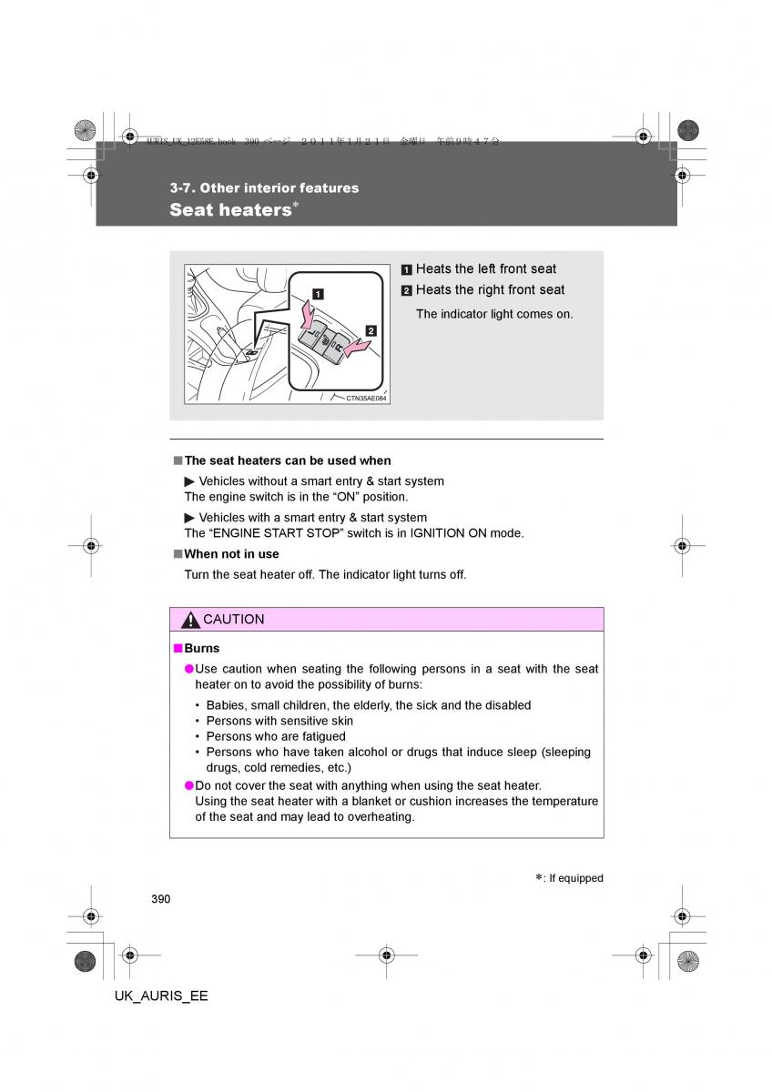 Toyota Auris I 1 owners manual / page 390