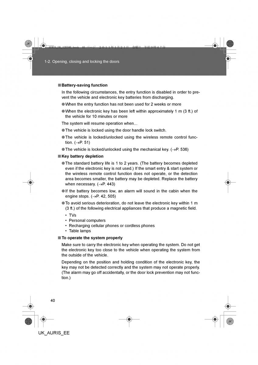 Toyota Auris I 1 owners manual / page 40