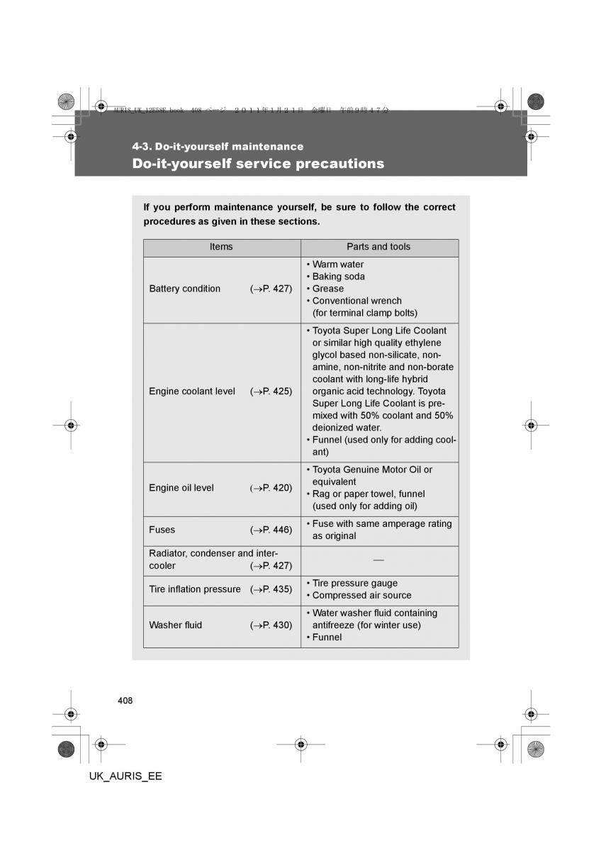 Toyota Auris I 1 owners manual / page 408