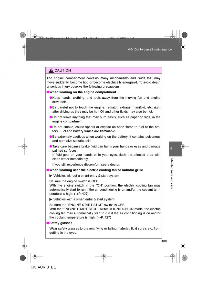 Toyota Auris I 1 owners manual / page 409