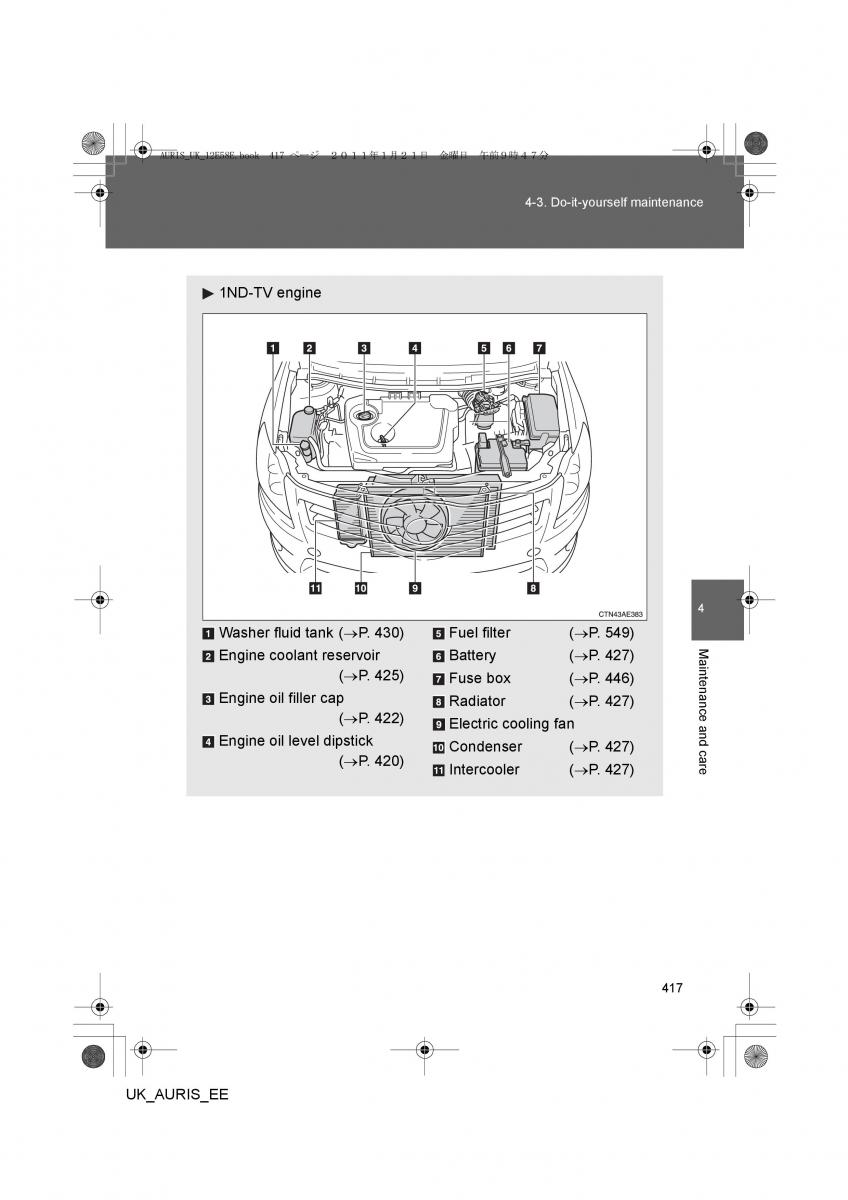 Toyota Auris I 1 owners manual / page 417