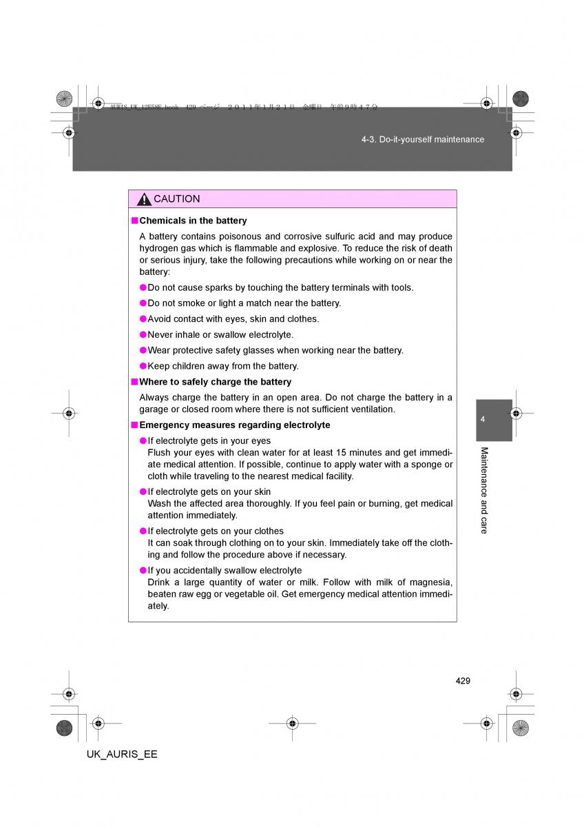 Toyota Auris I 1 owners manual / page 429