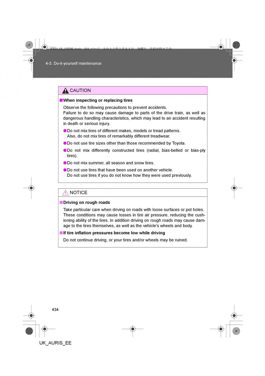 Toyota Auris I 1 owners manual / page 434