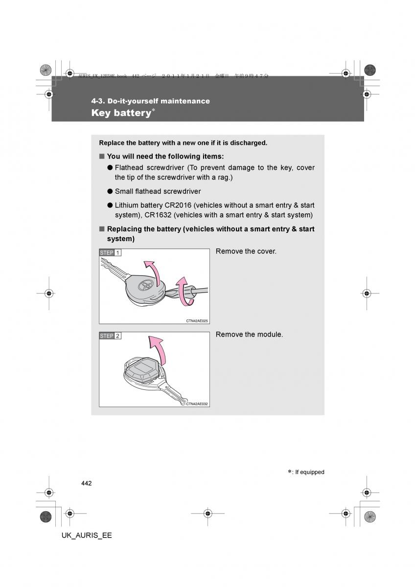 Toyota Auris I 1 owners manual / page 442