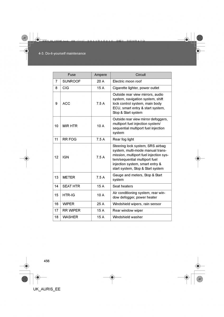 Toyota Auris I 1 owners manual / page 456