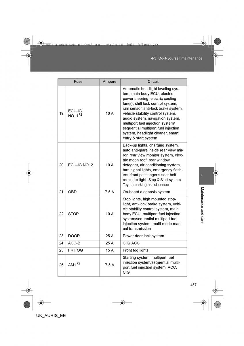 Toyota Auris I 1 owners manual / page 457