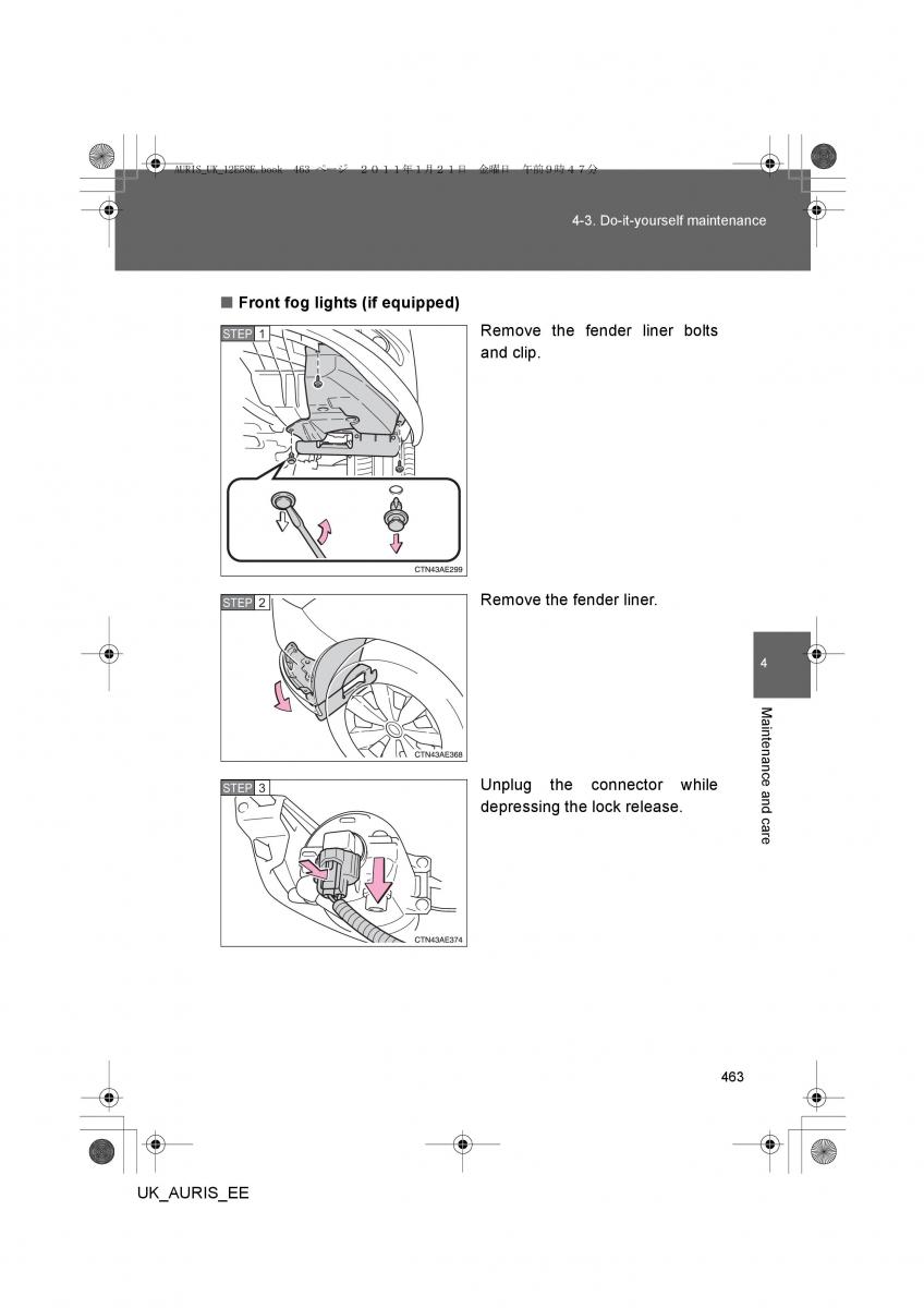 Toyota Auris I 1 owners manual / page 463