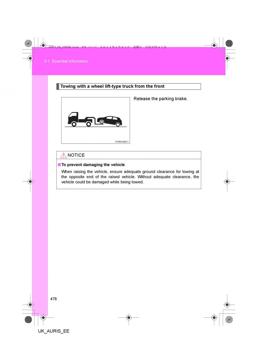 Toyota Auris I 1 owners manual / page 478