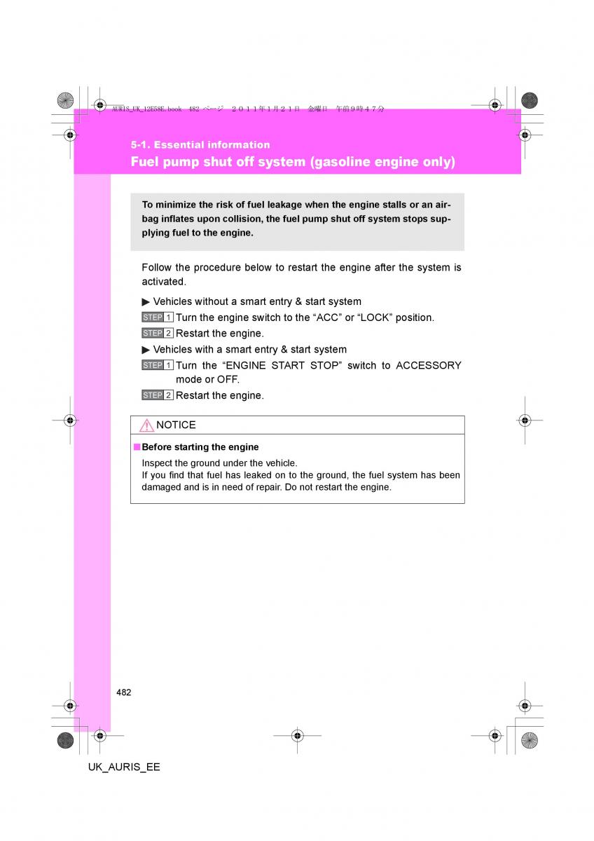 Toyota Auris I 1 owners manual / page 482