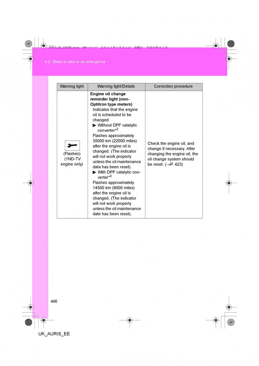 Toyota Auris I 1 owners manual / page 490