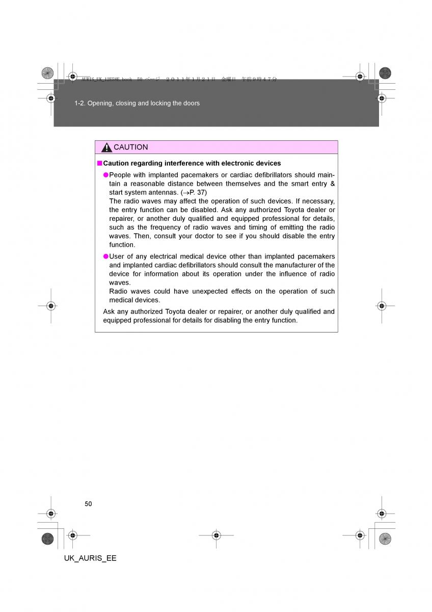 Toyota Auris I 1 owners manual / page 50