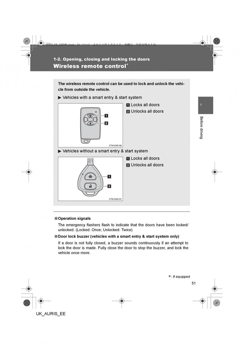 Toyota Auris I 1 owners manual / page 51