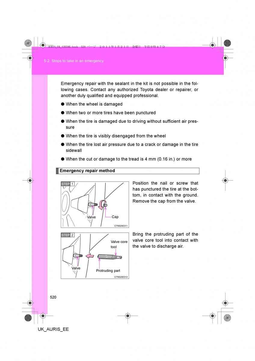 Toyota Auris I 1 owners manual / page 520