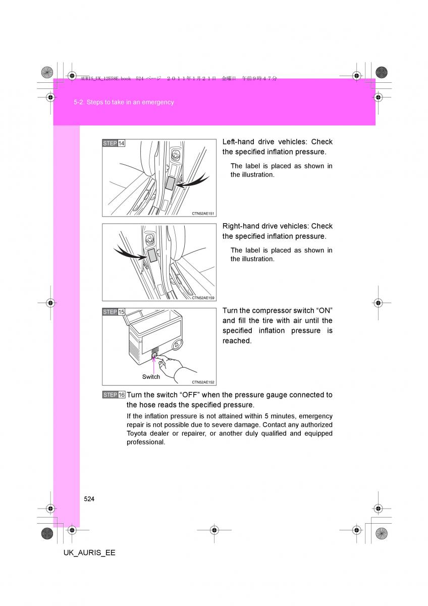 Toyota Auris I 1 owners manual / page 524